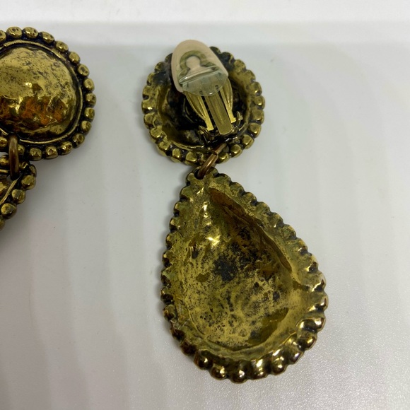 Edouard Rambaud Clip-on Earrings Aged Brass/Gold Tone Hammered Texture Metal MCM - Picture 10 of 13